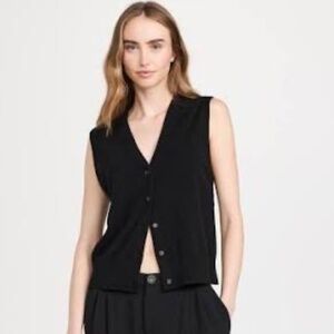 Vince Shrunken Button Wool & Cashmere Blend Sweater Vest in Black Size Large